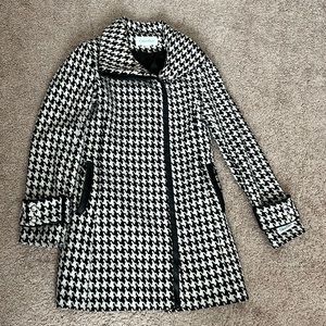 Calvin klien houndstooth coat with leather trim